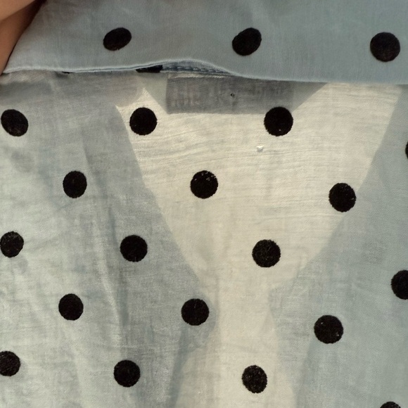 Stradivarius Light Blue Puff Sleeve Polka Dot Button Down Shirt- size S- EUC - Picture 9 of 10